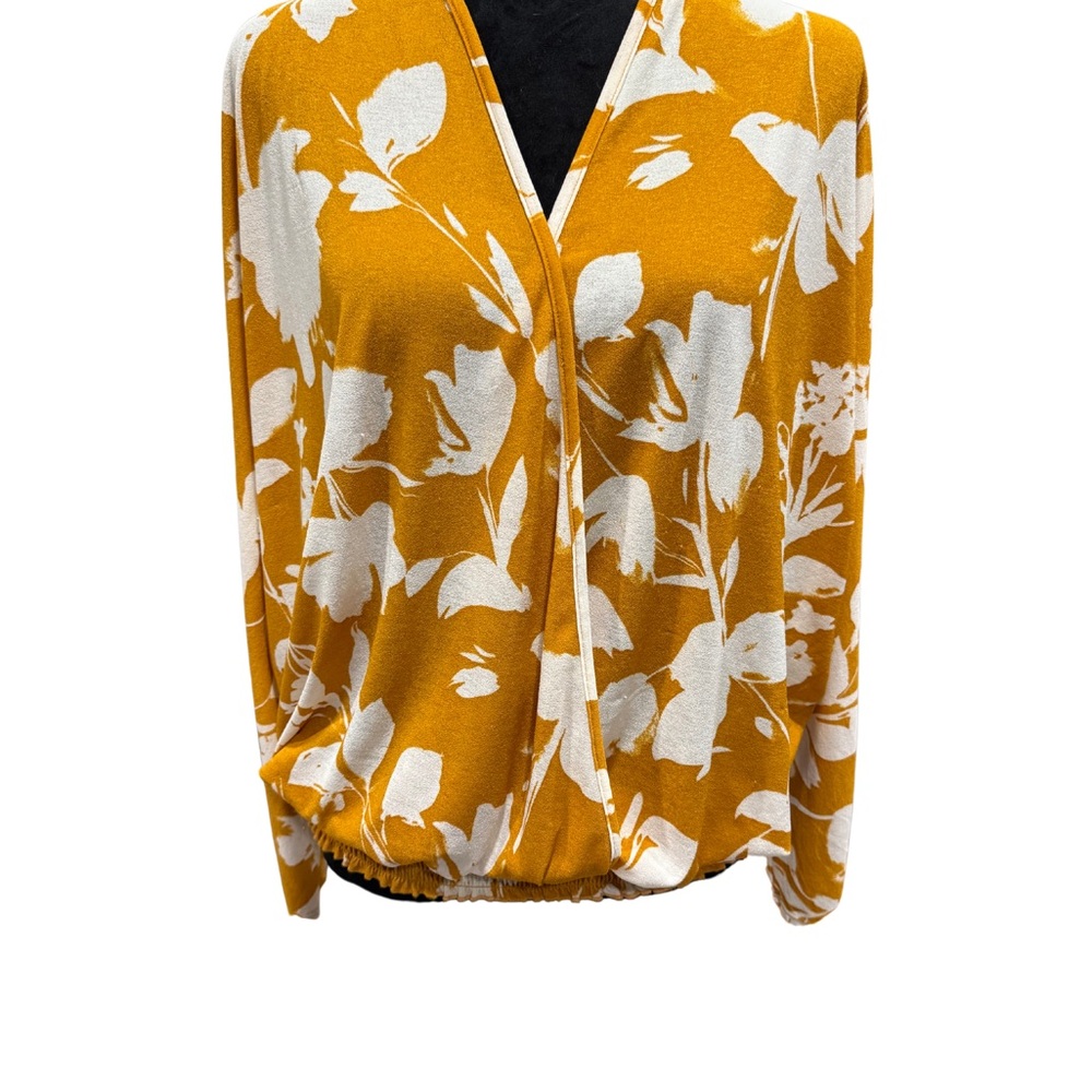 Daytrip Yellow Gold Wrap Blouse Long Sleeve Notched Collar